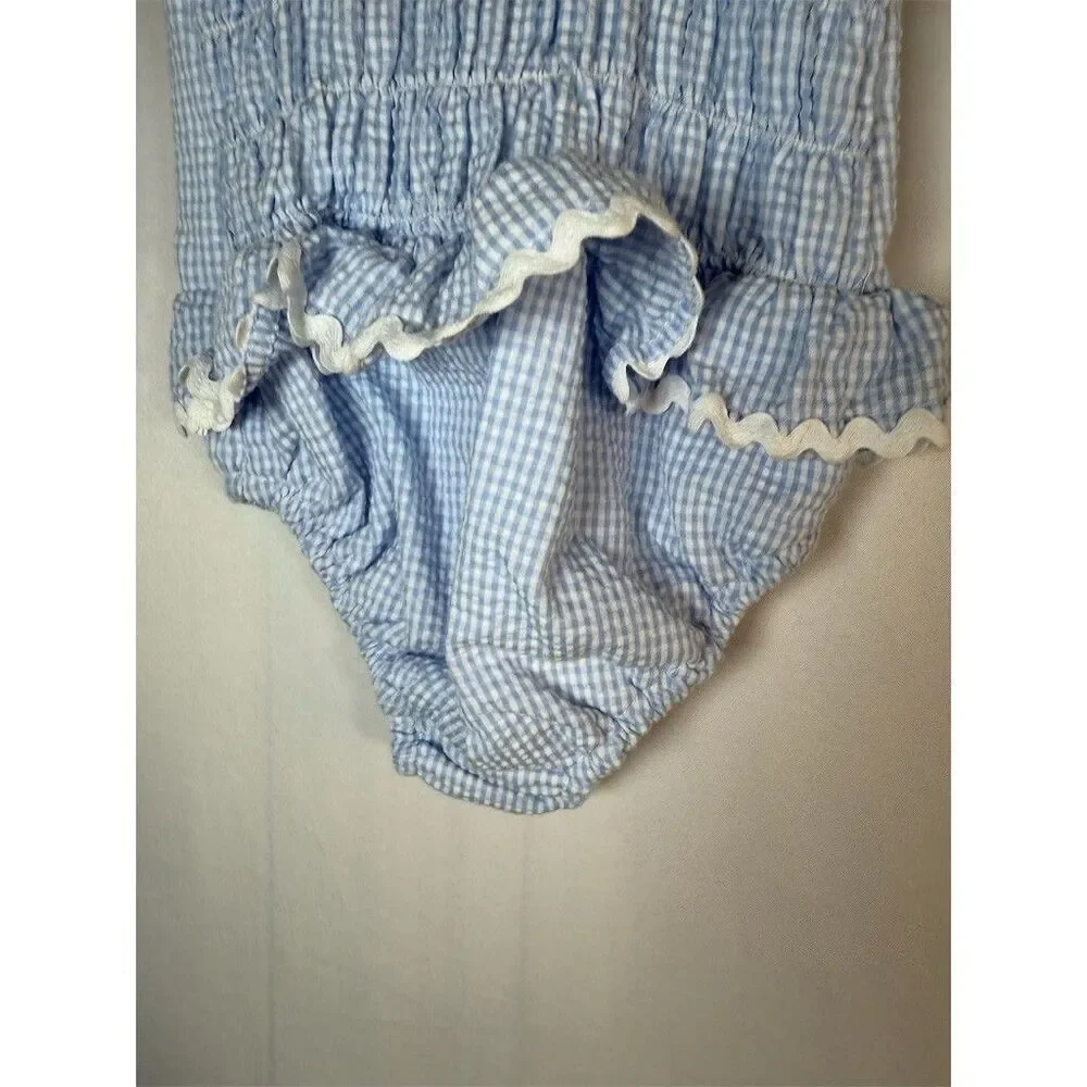 Baby Girls One Piece Swimsuit Size 3T Blue White Gingham Ruffle Skirt